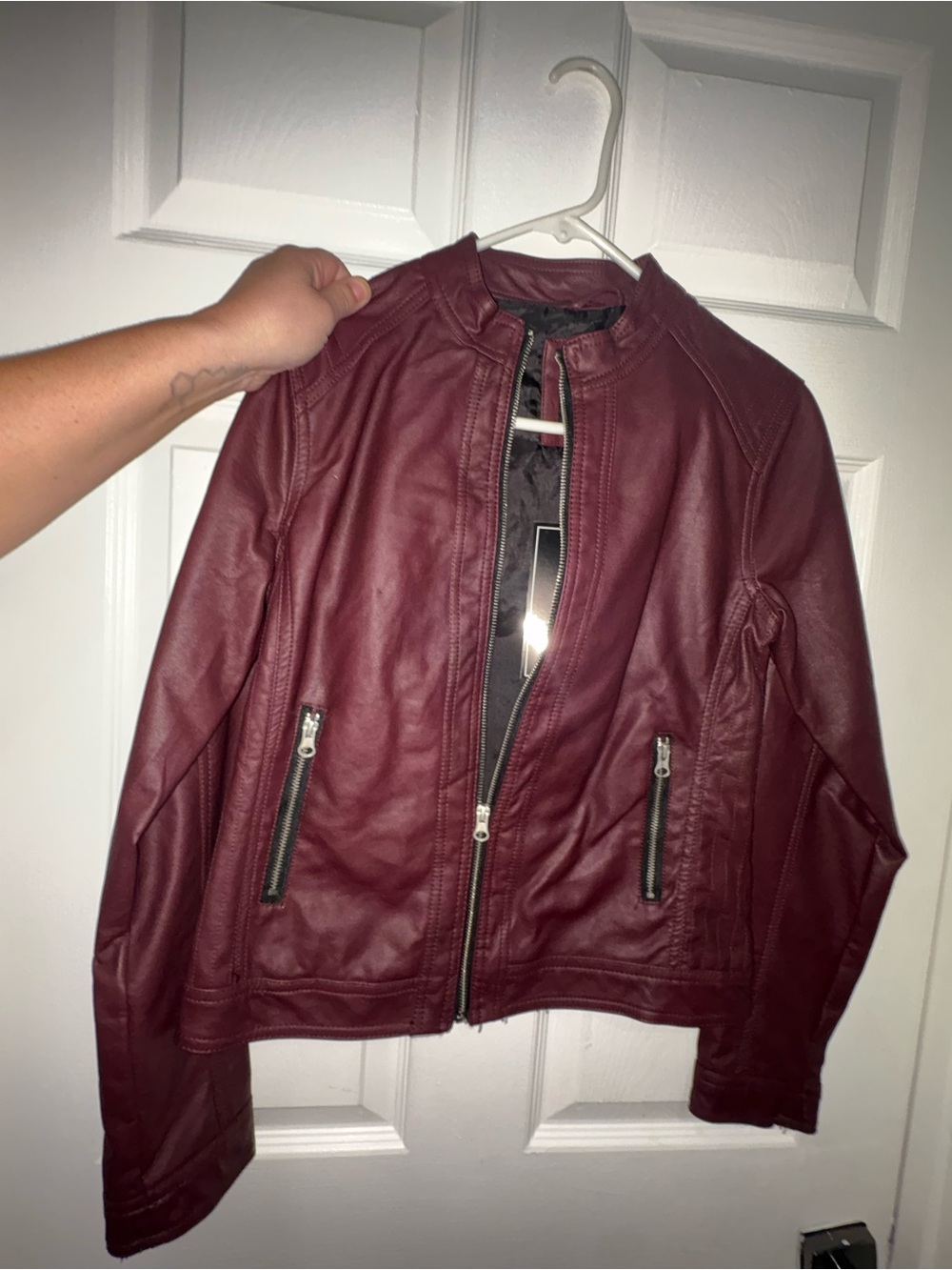 Me Jane Burgundy Moto-Style Faux Leather Jacket